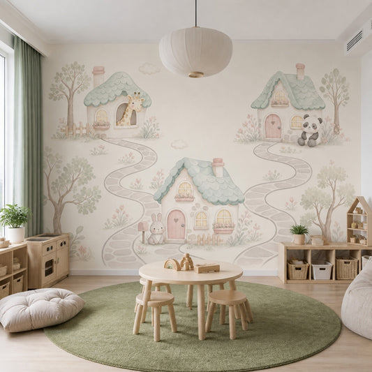 Pastel Orman Hayvanlı Poster Duvar Kağıdı Çocuk Odası