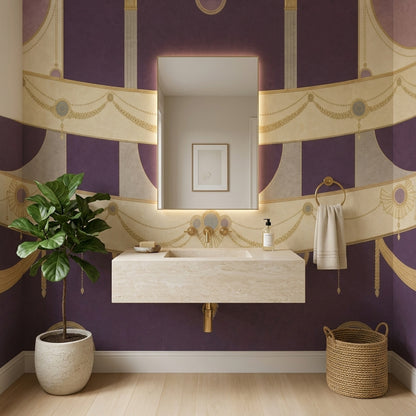 Art Deco Poster Duvar Kağıdı Mor Altın Geometrik Banyo