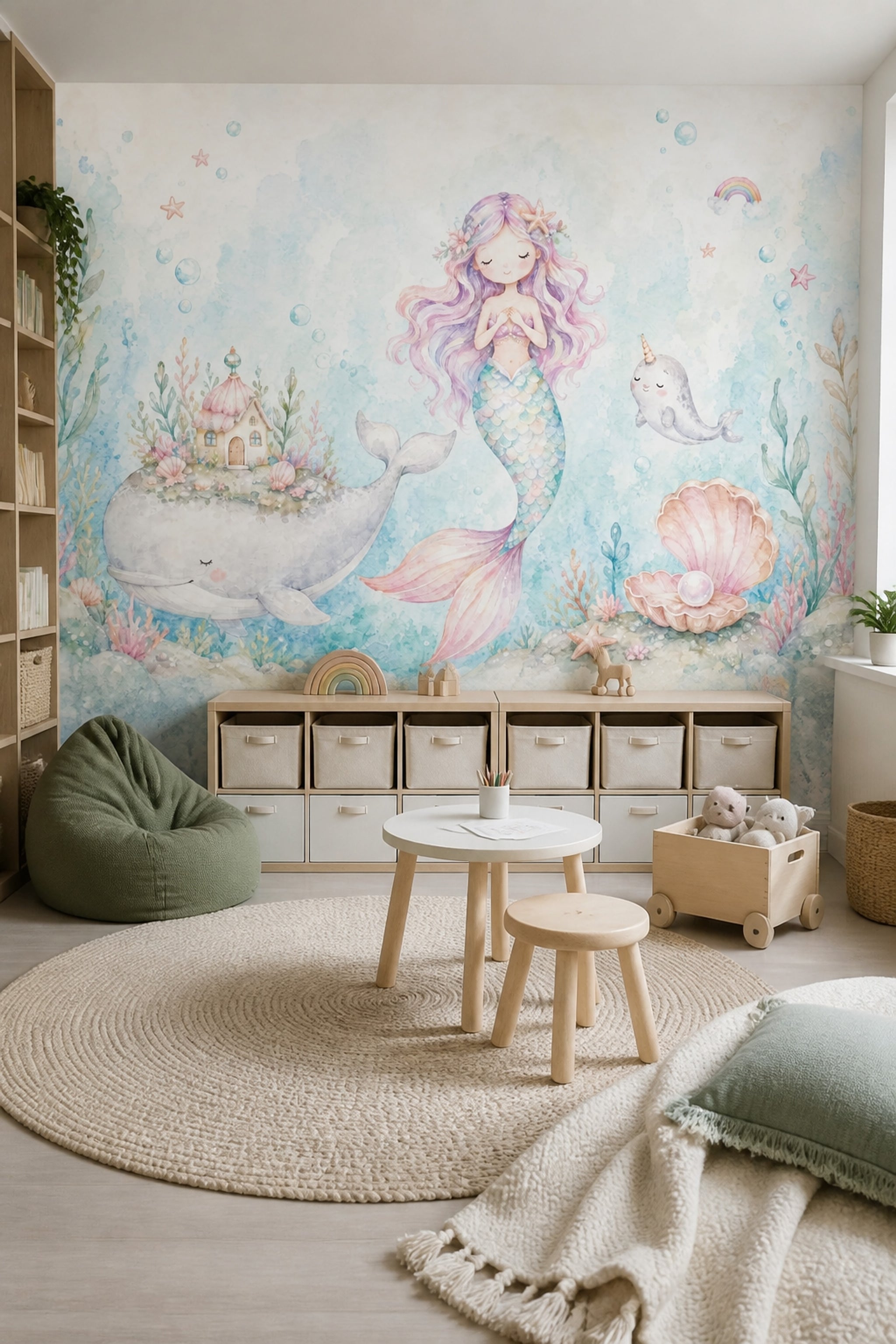 Deniz Kızı Poster Duvar Kağıdı Pastel Mavi Çocuk Odası