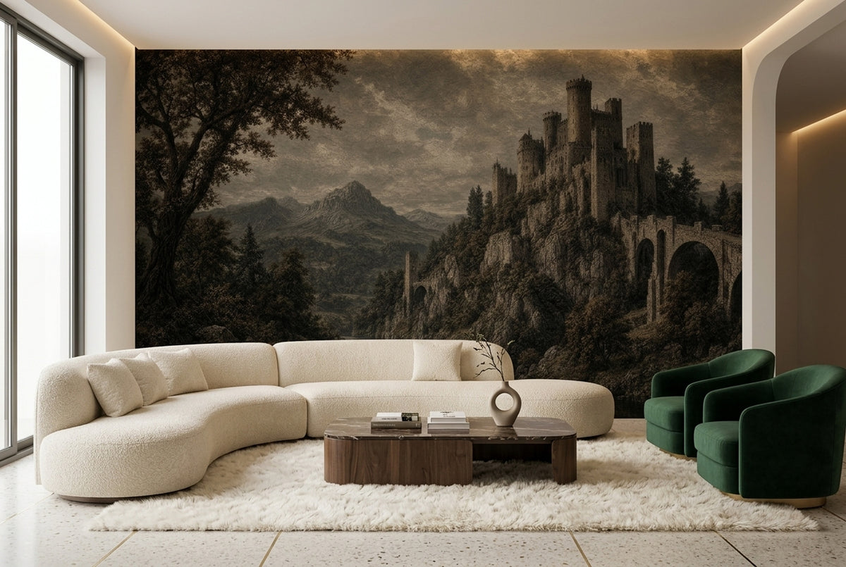 Ortaçağ Kalesi Poster Duvar Kağıdı Sepya Manzara Salon