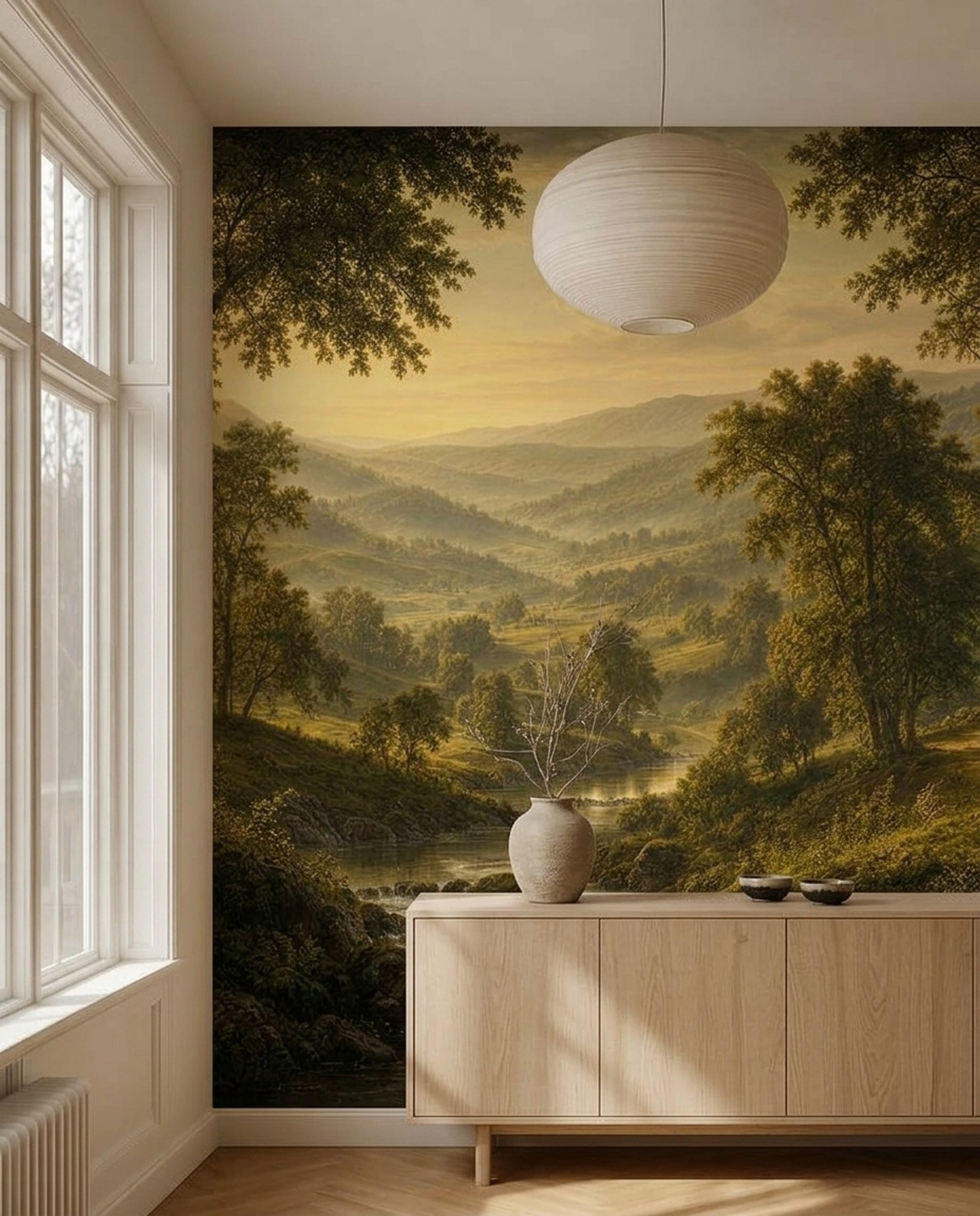 Orman Manzaralı Poster Duvar Kağıdı Yeşil Nehir Temalı Salon