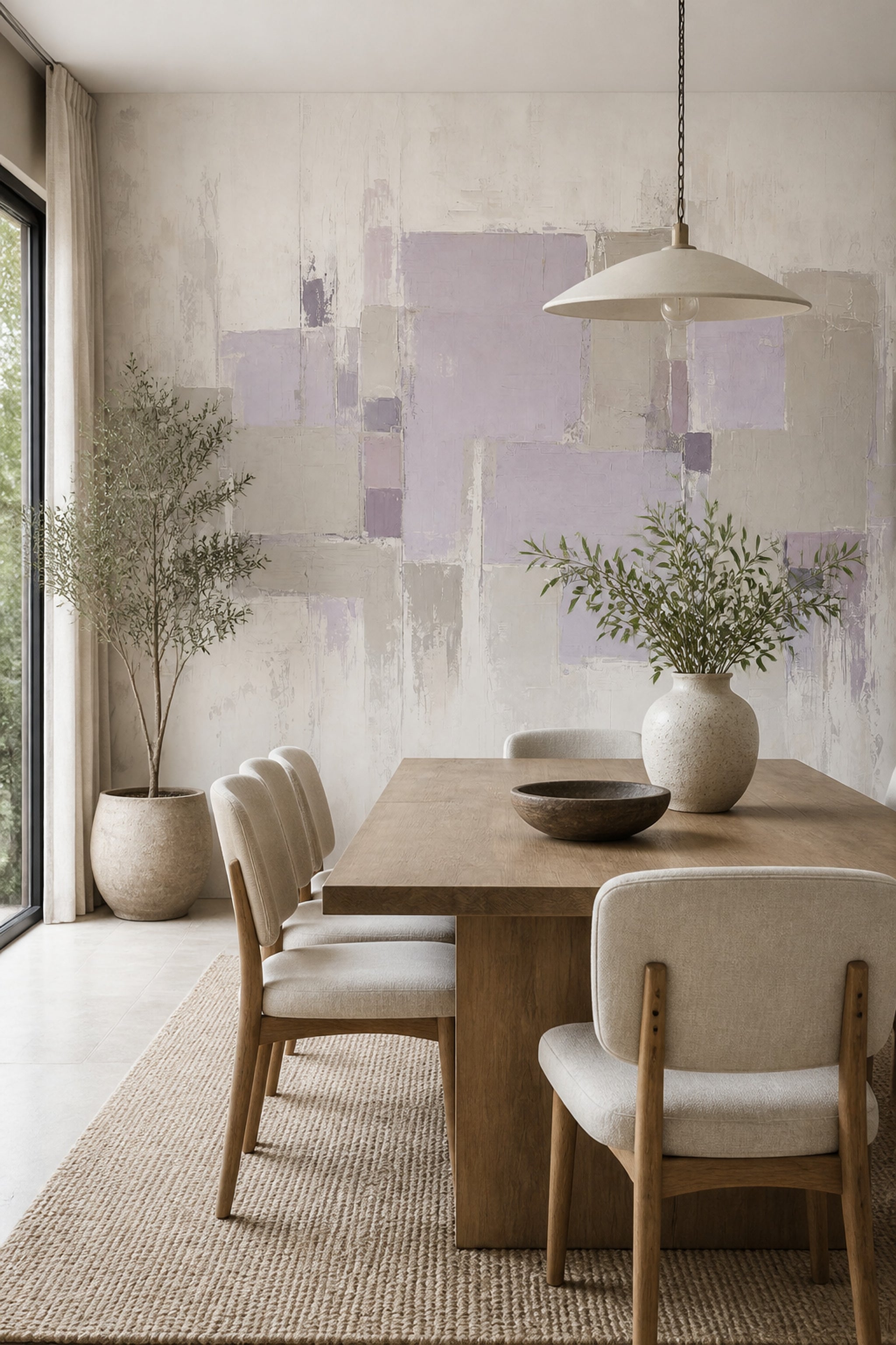Pastel Geometrik Poster Duvar Kağıdı Lila Bej Modern Yatak Odası