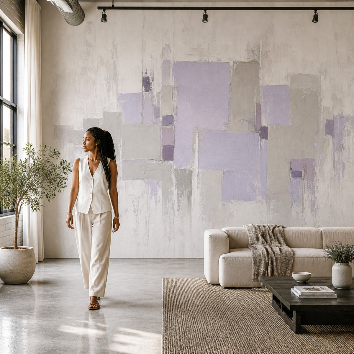 Pastel Geometrik Poster Duvar Kağıdı Lila Bej Modern Yatak Odası