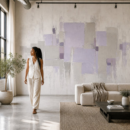 Pastel Geometrik Poster Duvar Kağıdı Lila Bej Modern Yatak Odası