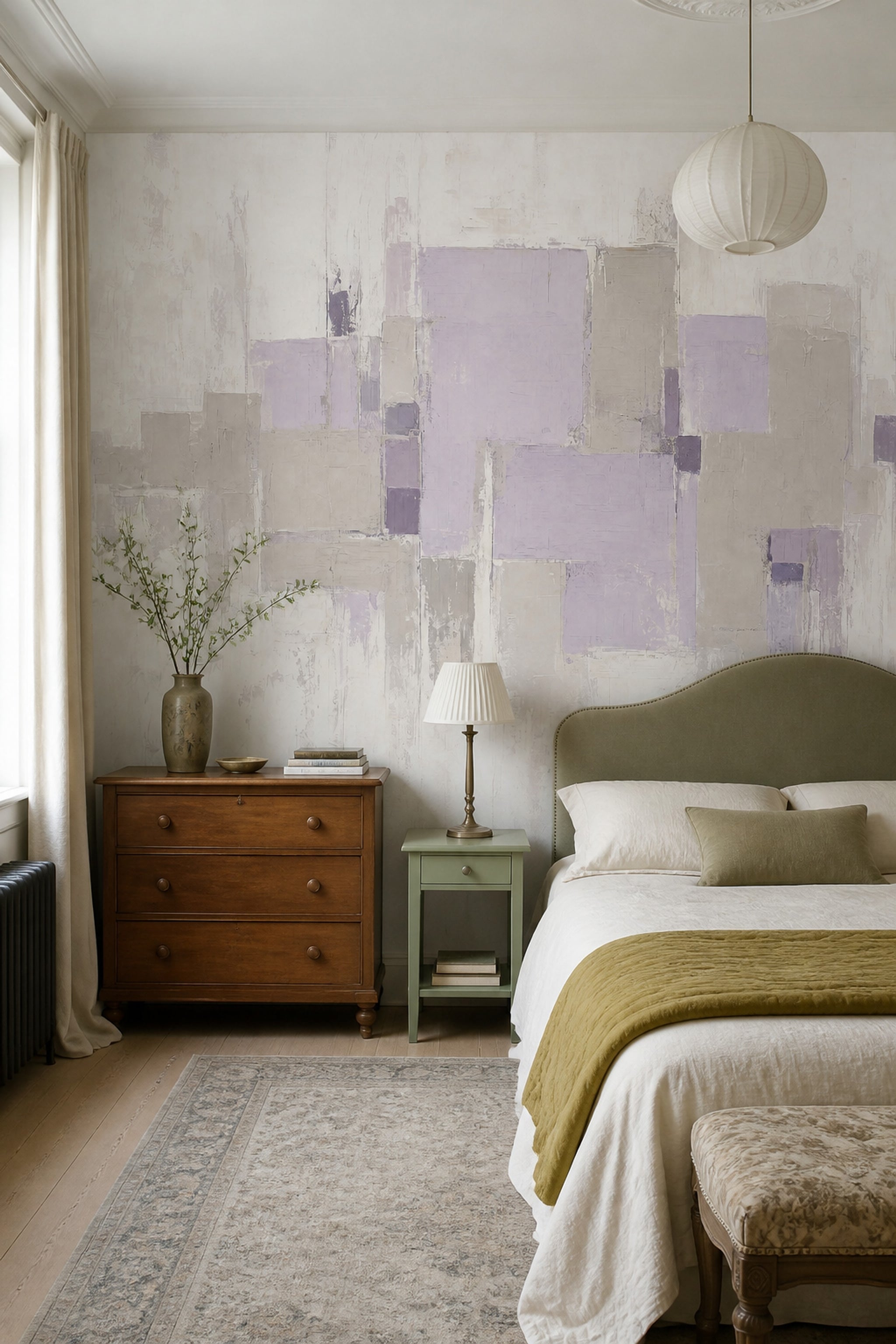 Pastel Geometrik Poster Duvar Kağıdı Lila Bej Modern Yatak Odası