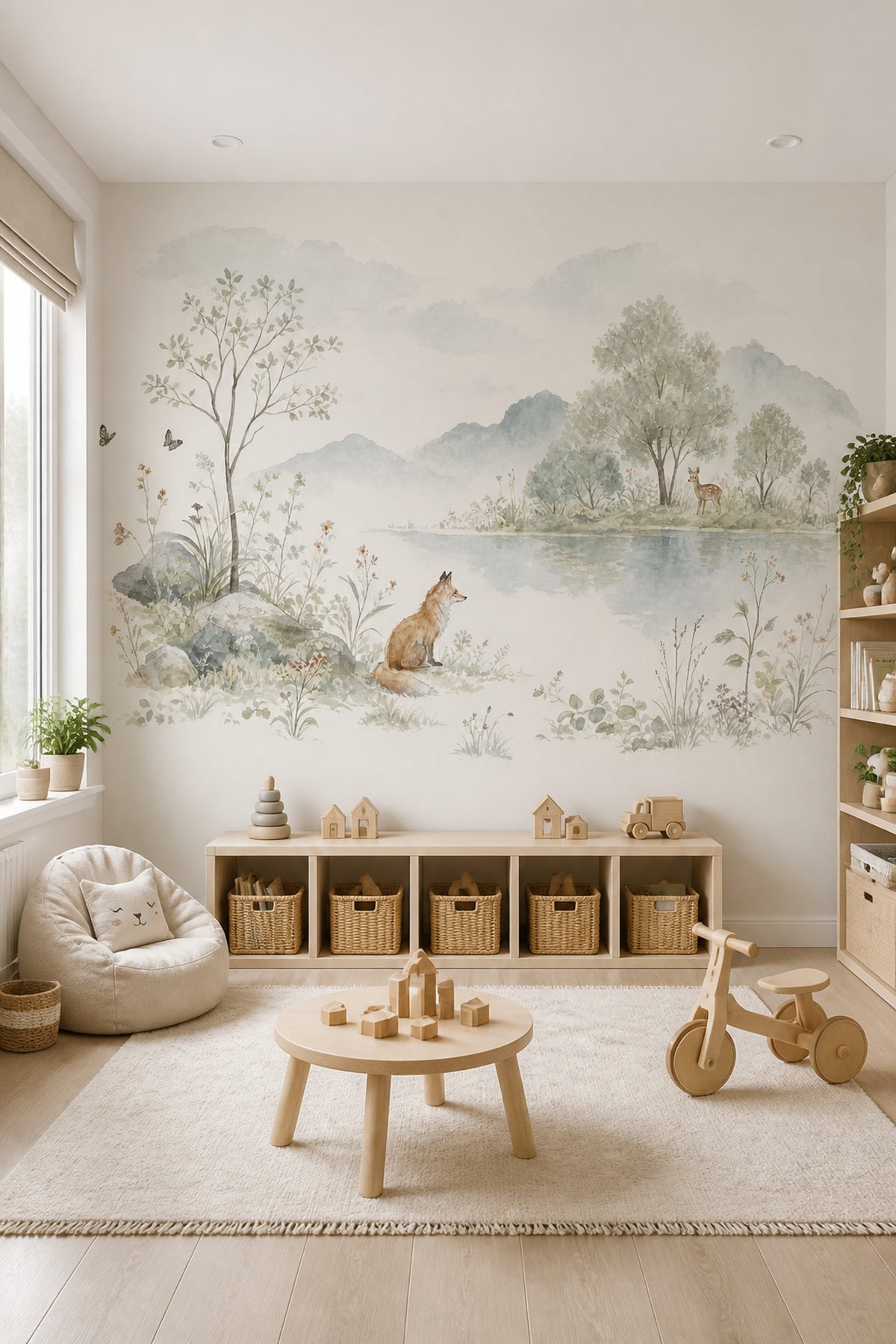 Orman Hayvanlı Poster Duvar Kağıdı Pastel Yeşil Bebek Odası