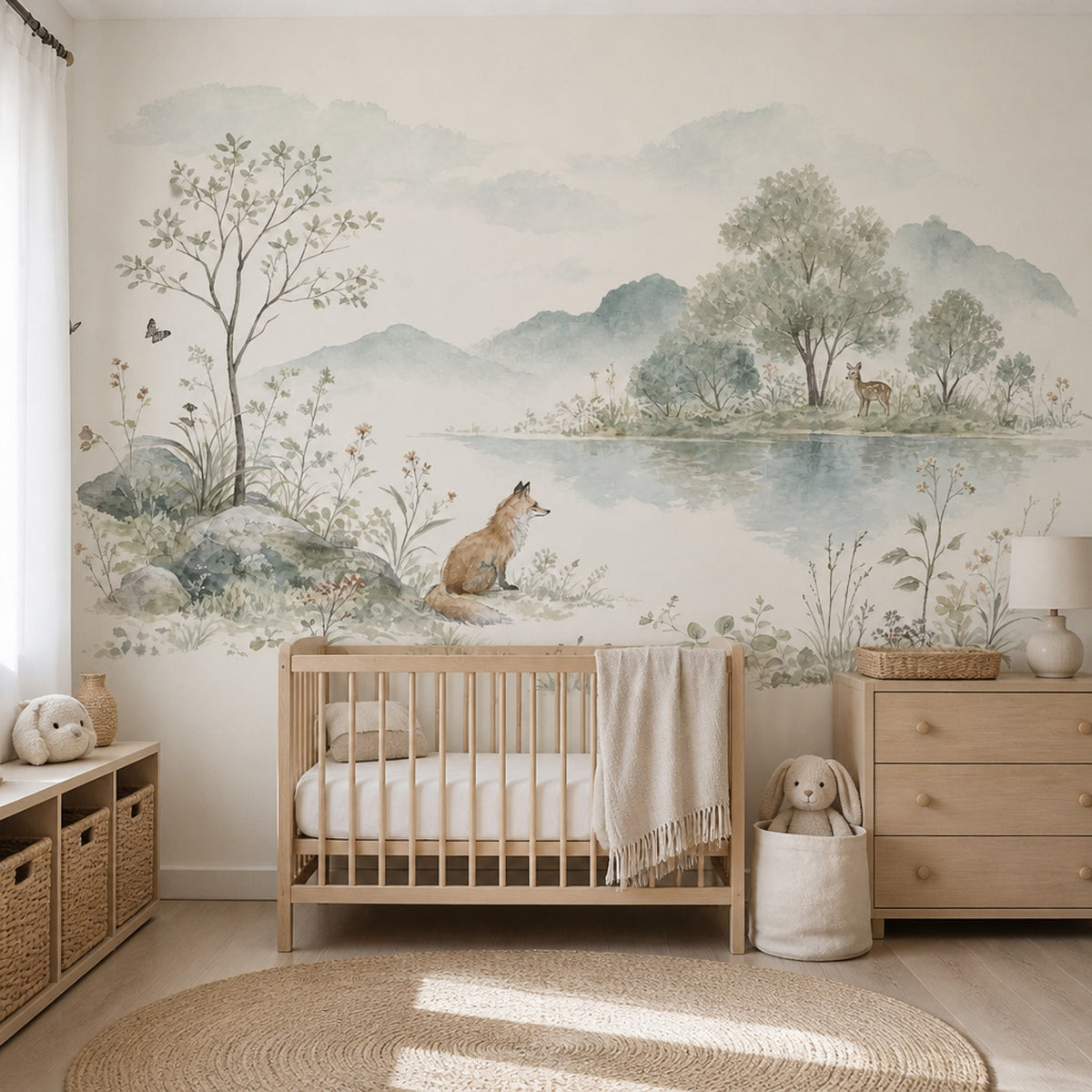 Orman Hayvanlı Poster Duvar Kağıdı Pastel Yeşil Bebek Odası