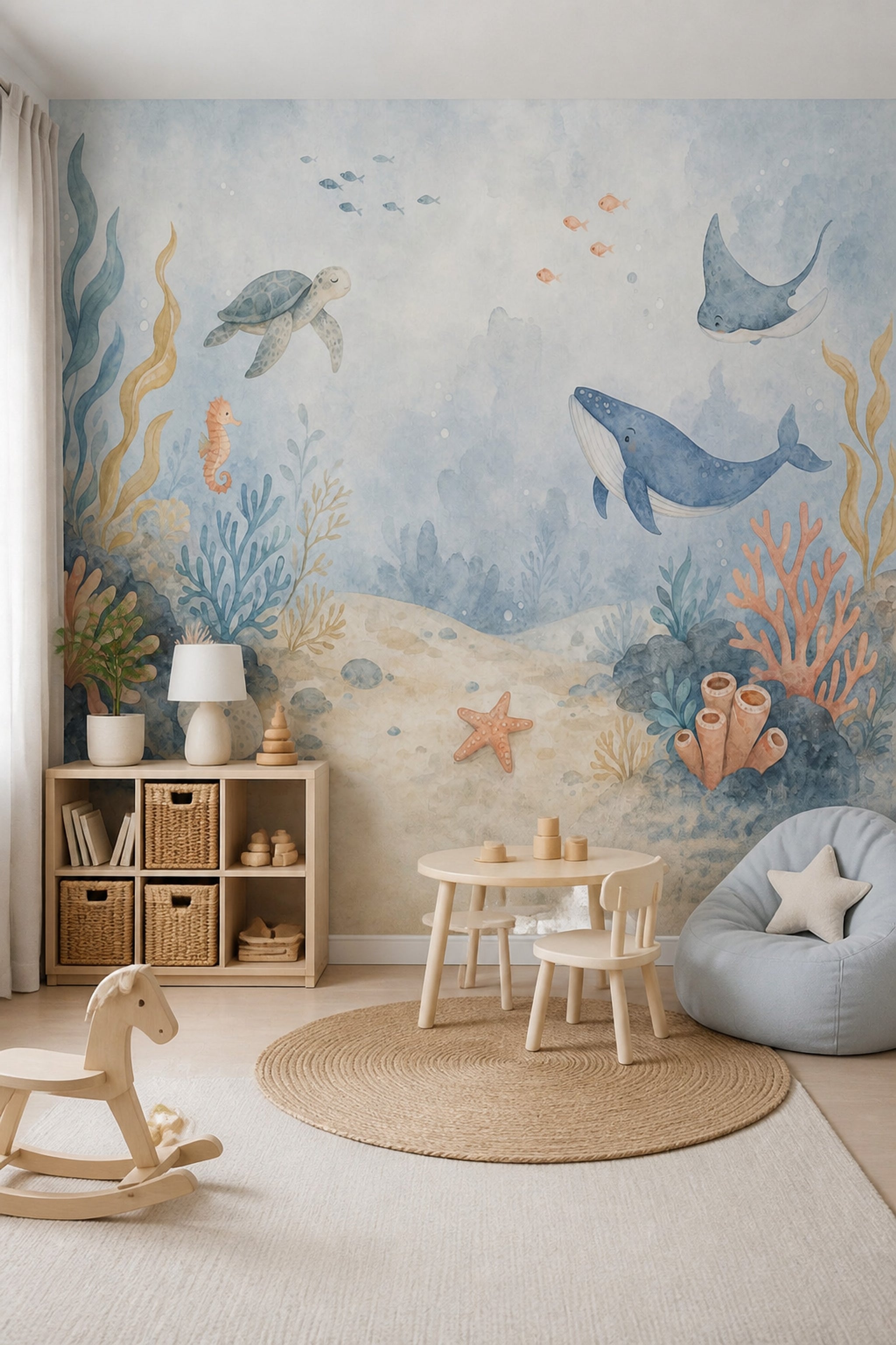 Deniz Canlıları Poster Duvar Kağıdı Mavi Bebek Odası