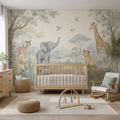 Safari Hayvanlı Poster Duvar Kağıdı Pastel Çocuk Odası