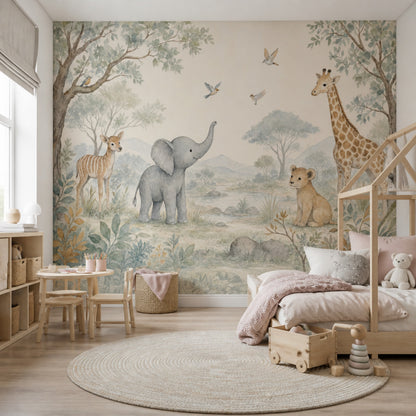 Safari Hayvanlı Poster Duvar Kağıdı Pastel Çocuk Odası