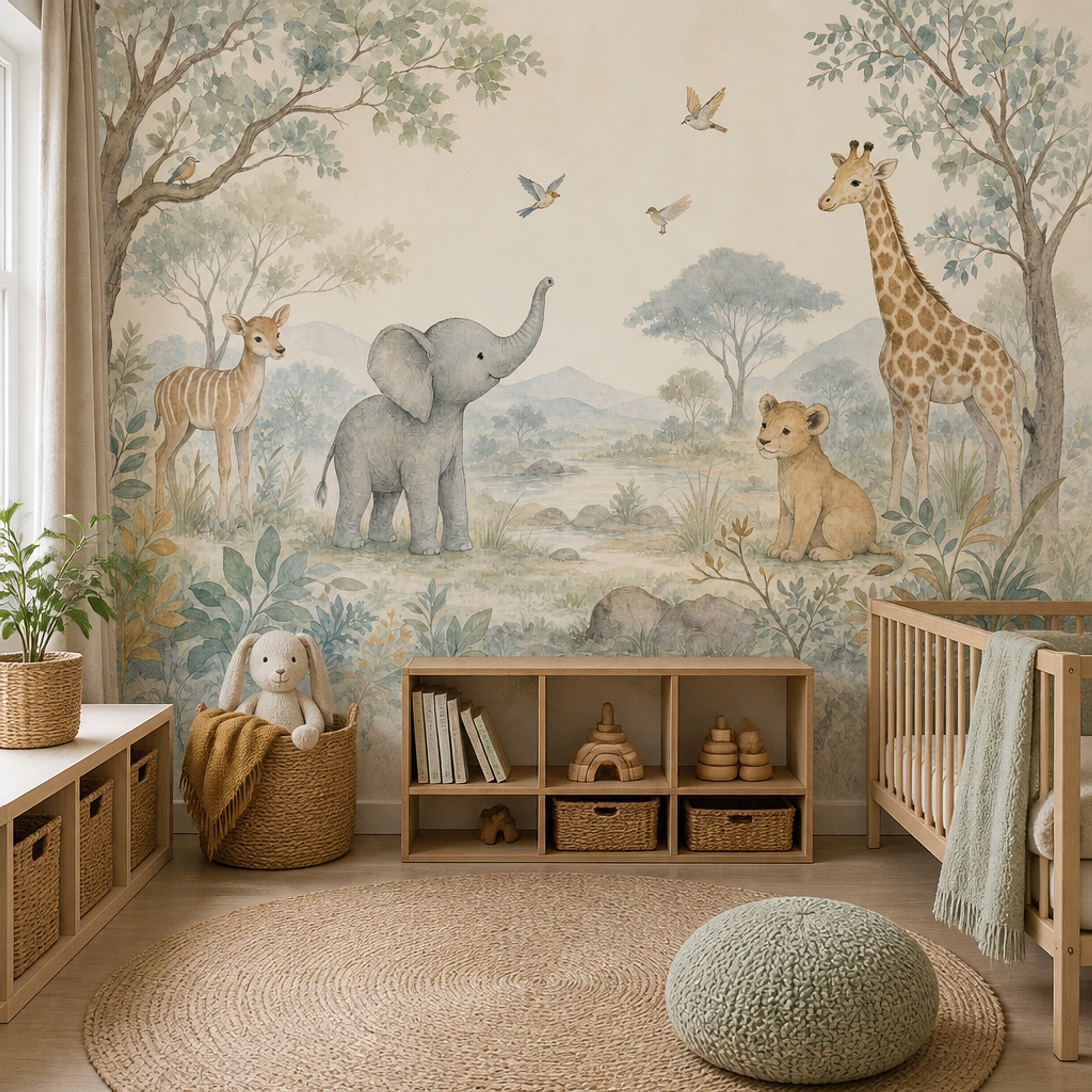 Safari Hayvanlı Poster Duvar Kağıdı Pastel Çocuk Odası