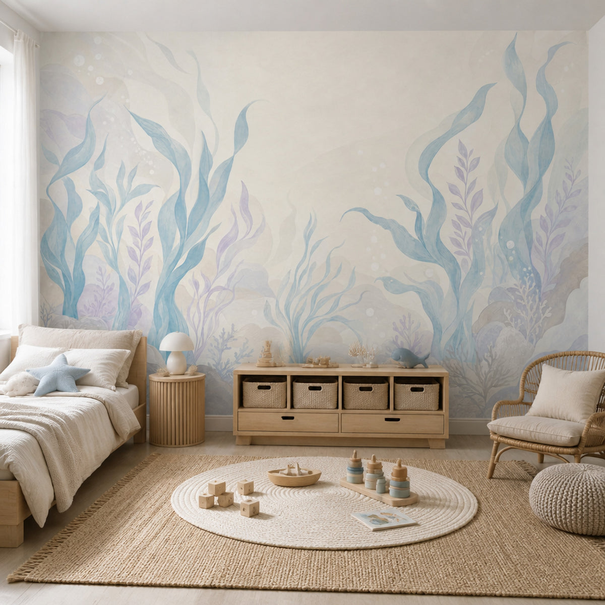 Sualtı Deniz Yosunlu Poster Duvar Kağıdı Pastel Mavi