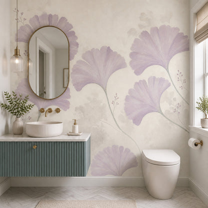Gingko Yapraklı Poster Duvar Kağıdı Lila Tonlu Salon