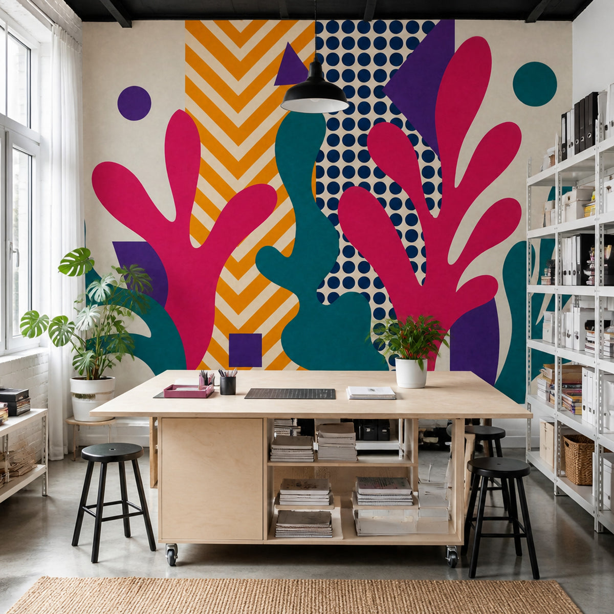 Renkli Soyut Geometrik Poster Duvar Kağıdı Modern Ofis