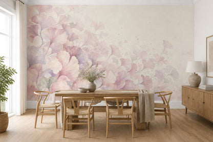 Pastel Ginkgo Yapraklı Poster Duvar Kağıdı Pembe Krem Bebek Odası