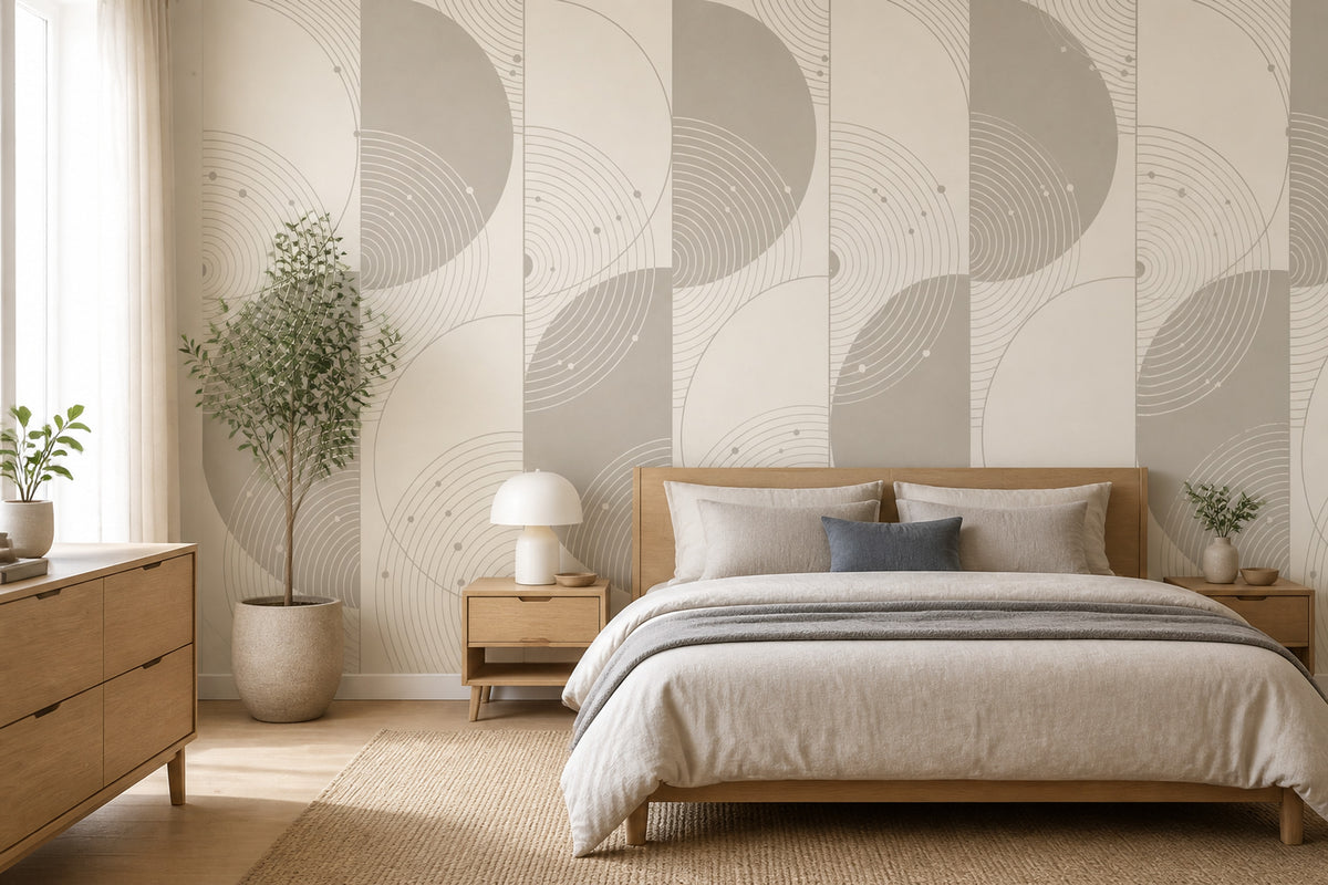 Soyut Geometrik Poster Duvar Kağıdı Bej Gri Yatak Odası