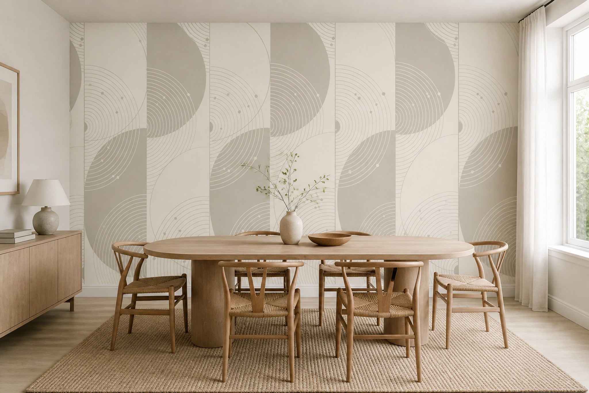 Soyut Geometrik Poster Duvar Kağıdı Bej Gri Yatak Odası