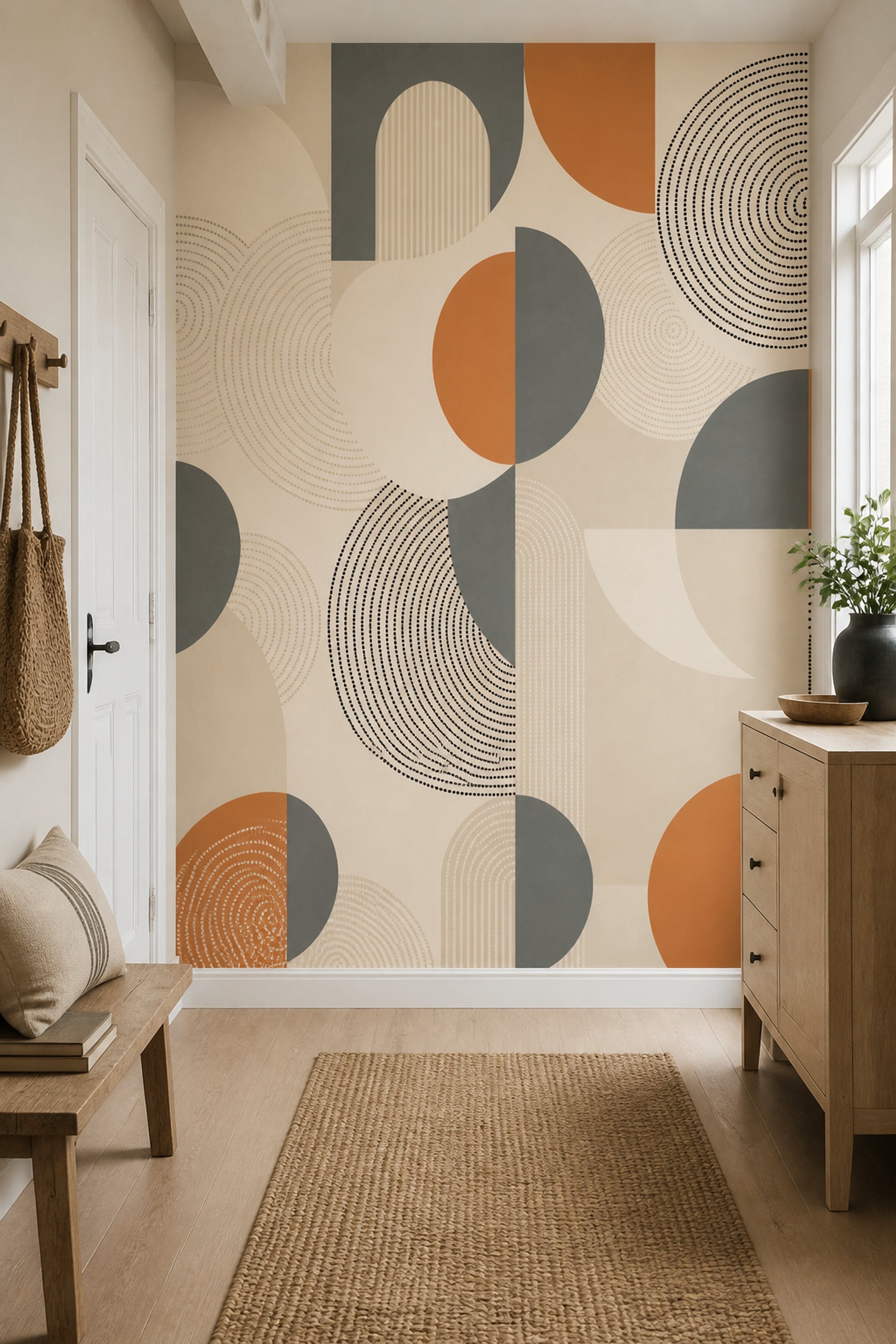 Soyut Geometrik Poster Duvar Kağıdı Turuncu Gri Salon Duvarı