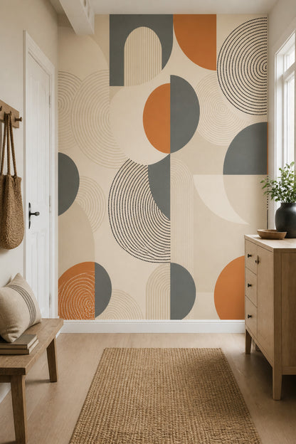 Soyut Geometrik Poster Duvar Kağıdı Turuncu Gri Salon Duvarı