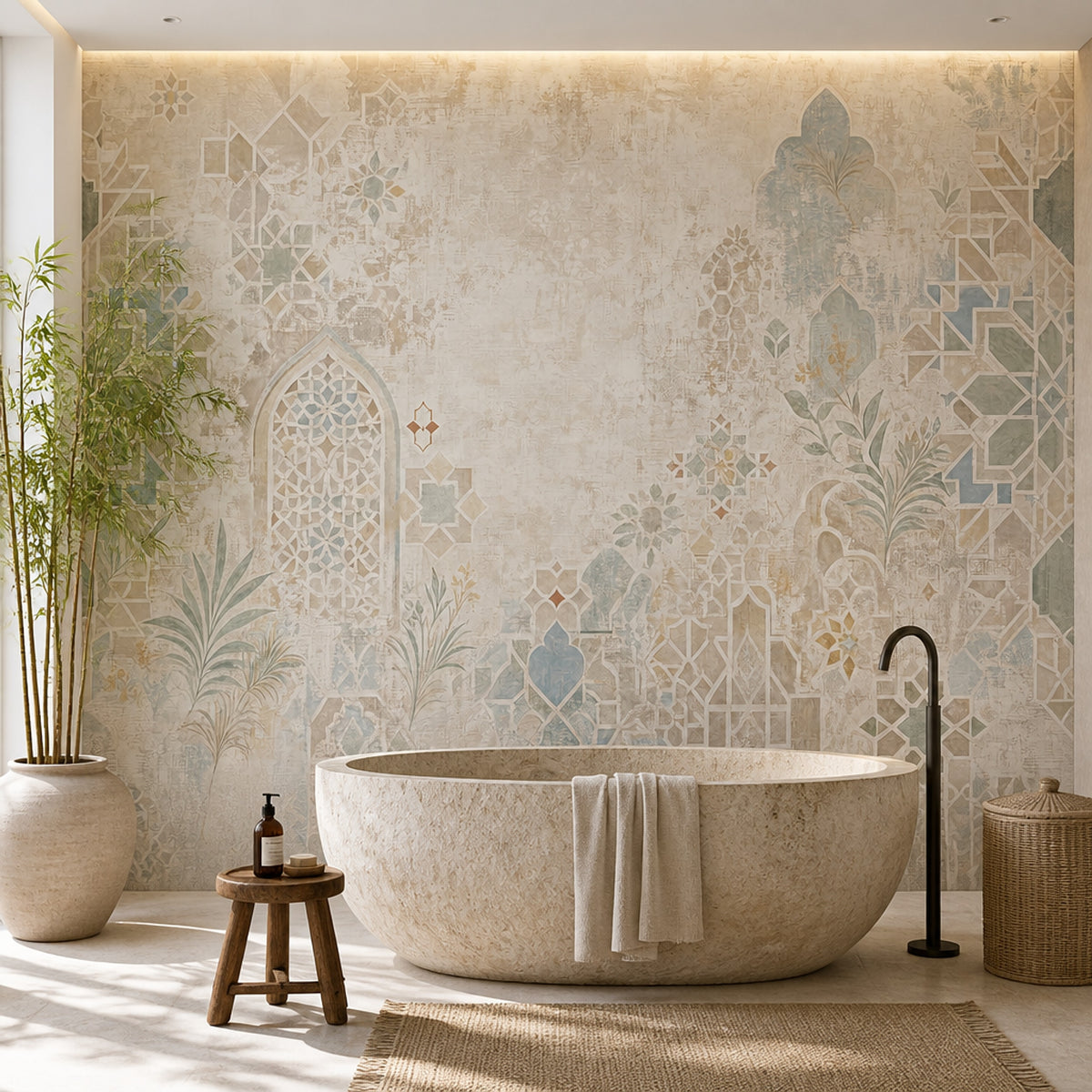 Osmanlı Motifli Poster Duvar Kağıdı Bej Geometrik Salon