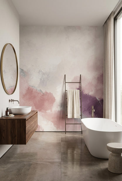 Soyut Bulut Desenli Poster Duvar Kağıdı Pembe Mor Salon