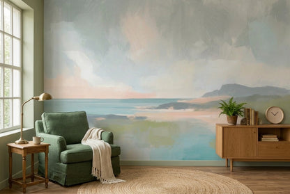 Pastel Deniz Manzaralı Poster Duvar Kağıdı Mavi Salon Dekoru