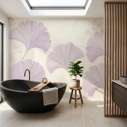 Gingko Yapraklı Poster Duvar Kağıdı Lila Tonlu Salon