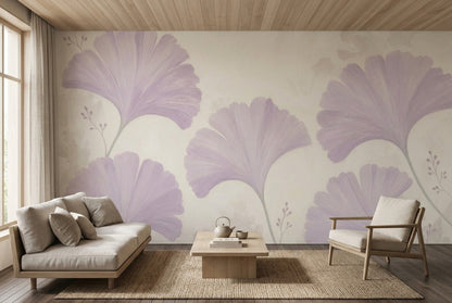 Gingko Yapraklı Poster Duvar Kağıdı Lila Tonlu Salon