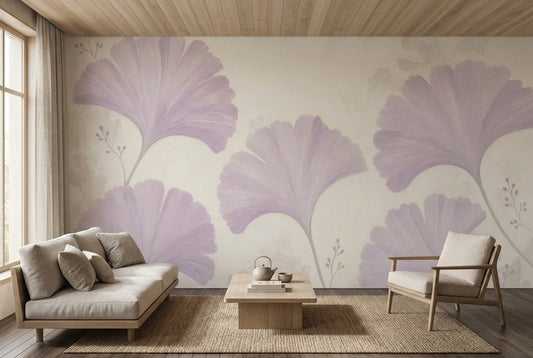 Gingko Yapraklı Poster Duvar Kağıdı Lila Tonlu Salon