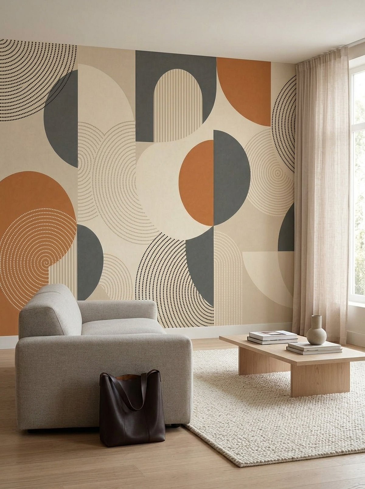 Soyut Geometrik Poster Duvar Kağıdı Turuncu Gri Salon Duvarı