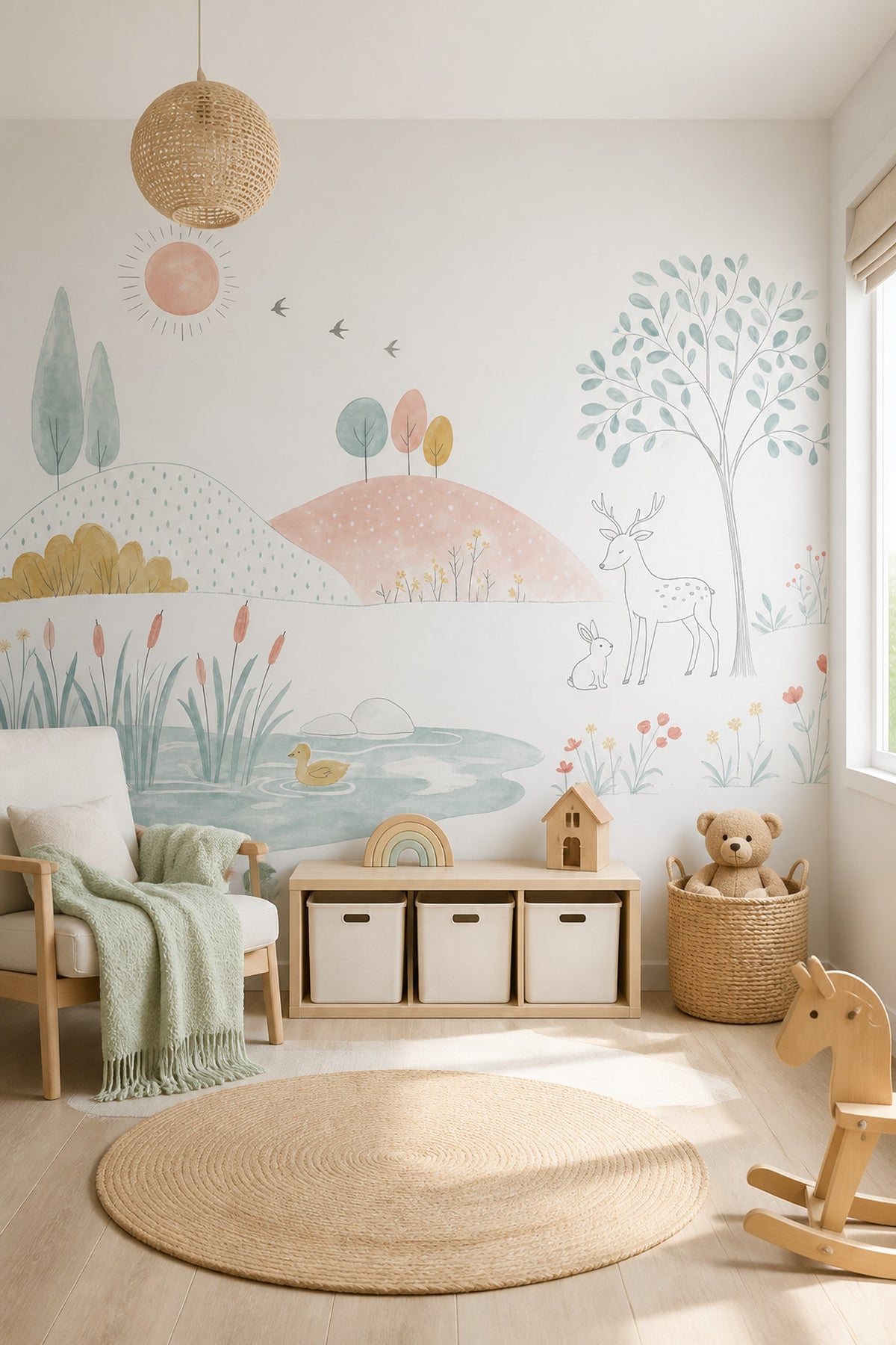 Pastel Orman Hayvanlı Poster Duvar Kağıdı Çocuk Odası