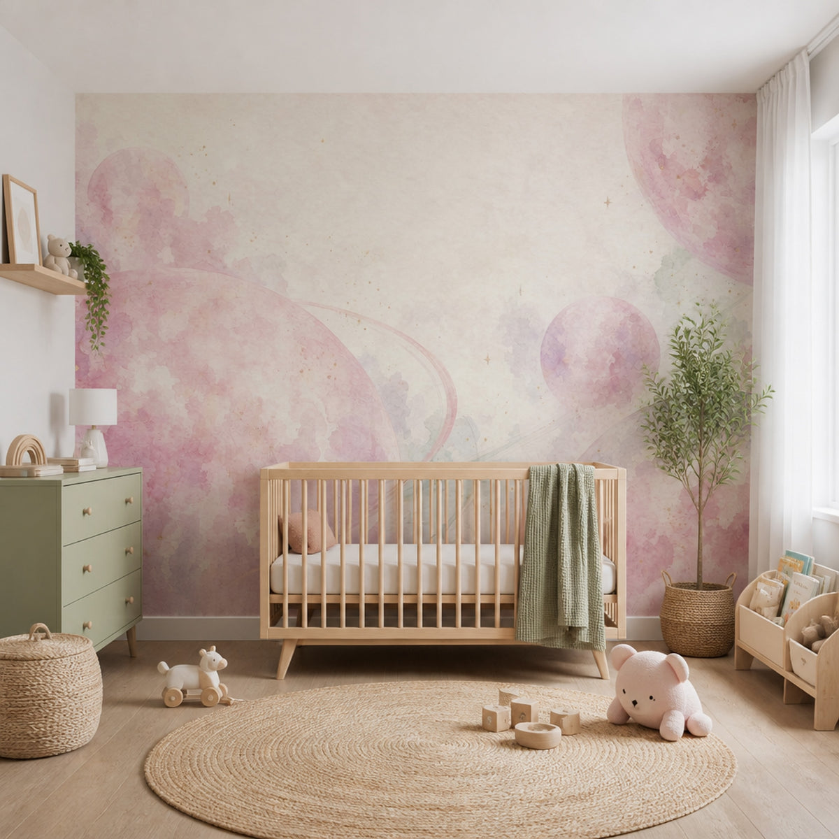 Pastel Gezegenli Poster Duvar Kağıdı Pembe Çocuk Odası