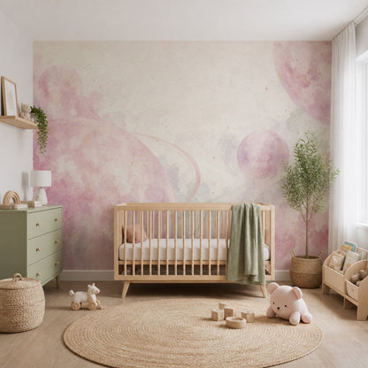 Pastel Gezegenli Poster Duvar Kağıdı Pembe Çocuk Odası