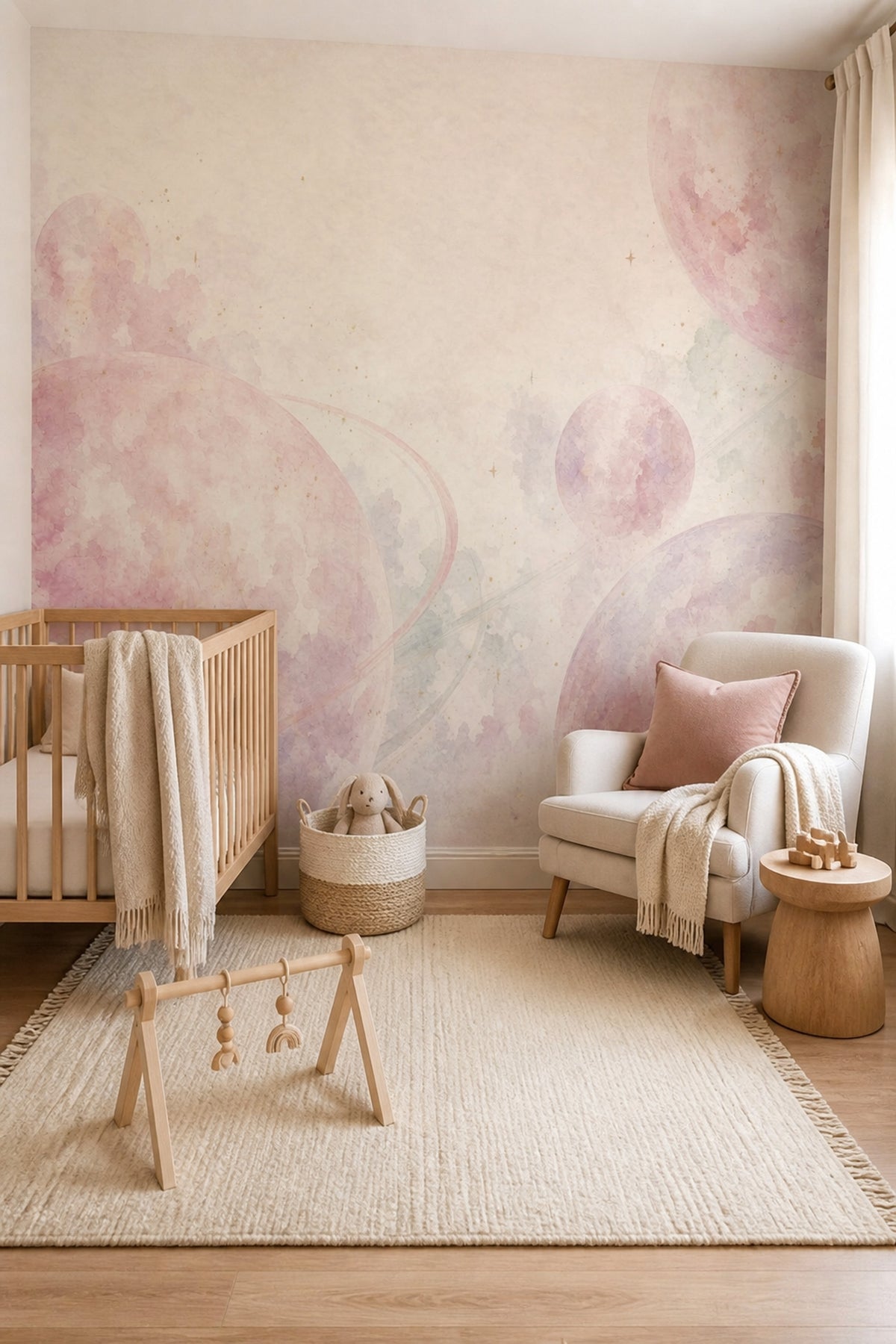 Pastel Gezegenli Poster Duvar Kağıdı Pembe Çocuk Odası