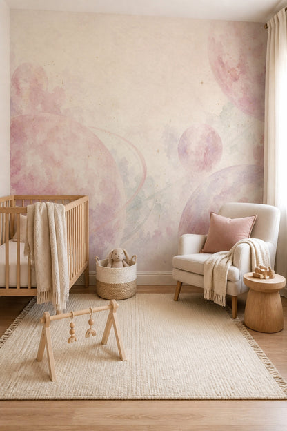 Pastel Gezegenli Poster Duvar Kağıdı Pembe Çocuk Odası