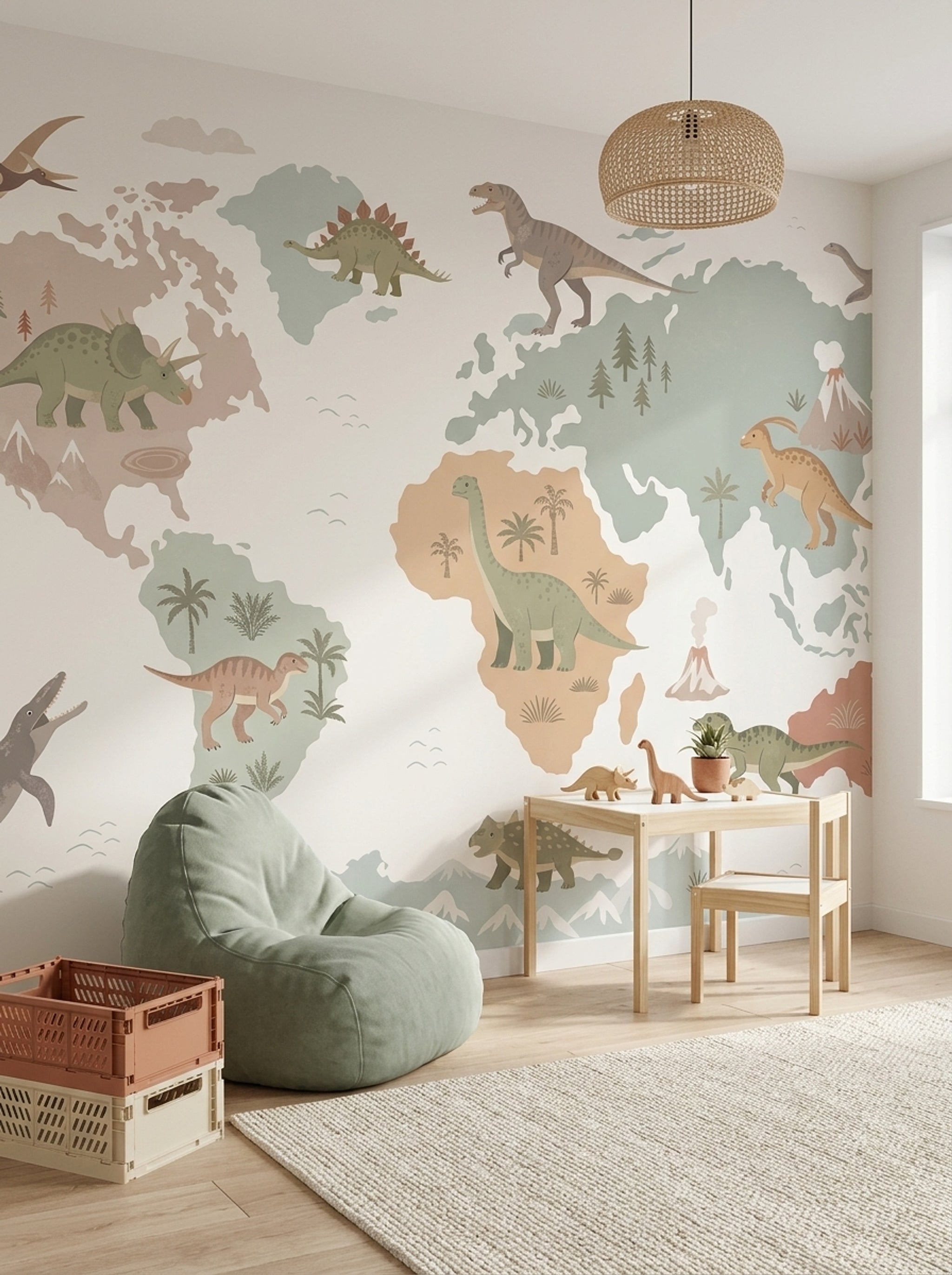 Dinozor Haritalı Poster Duvar Kağıdı Pastel Çocuk Odası