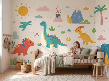 Sevimli Dinozorlar Poster Duvar Kağıdı Pastel Bebek Odası