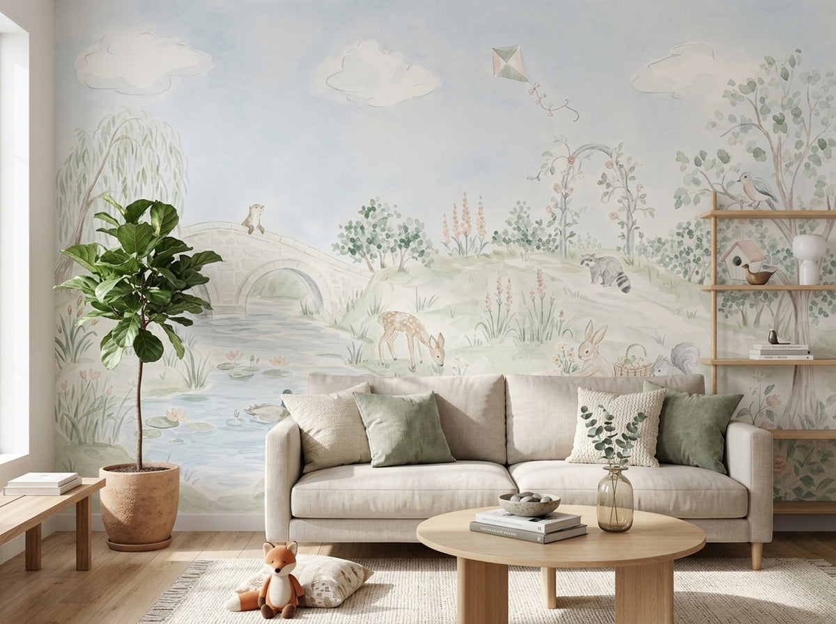Orman Hayvanlı Poster Duvar Kağıdı Pastel Çocuk Odası Duvarı