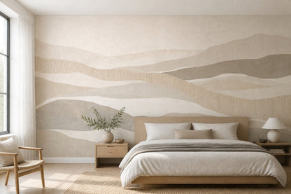 Bej Dalgalı Soyut Poster Duvar Kağıdı Minimal Salon Duvarı