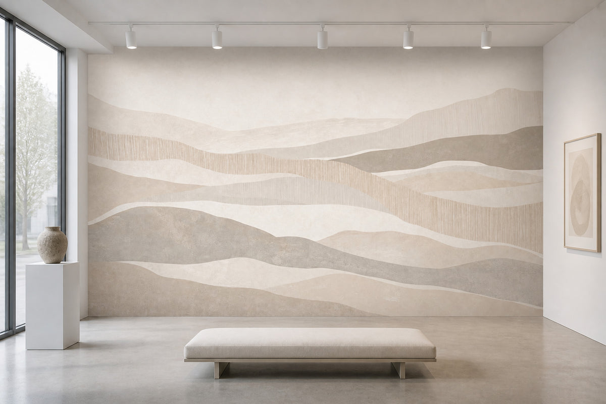 Bej Dalgalı Soyut Poster Duvar Kağıdı Minimal Salon Duvarı