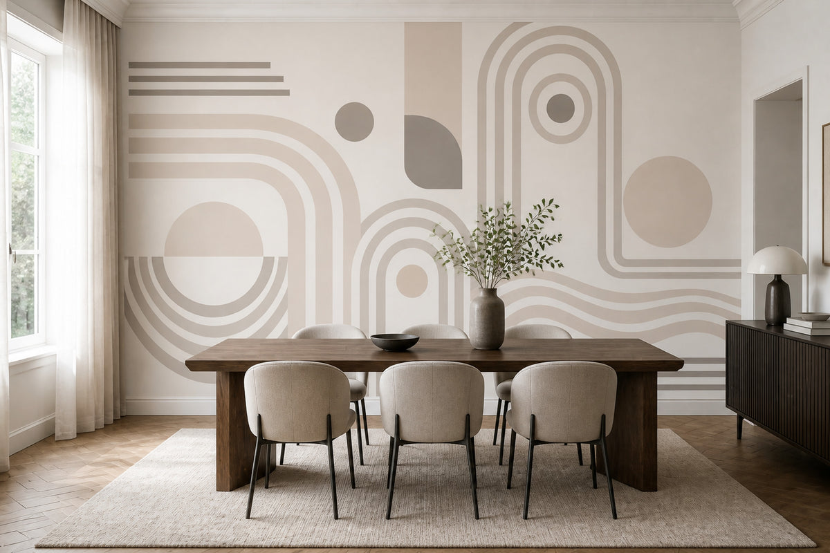 Soyut Geometrik Poster Duvar Kağıdı Bej Gri Modern Salon