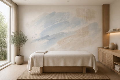 Pastel Soyut Sulu Boya Poster Duvar Kağıdı Bej Mavi Salon