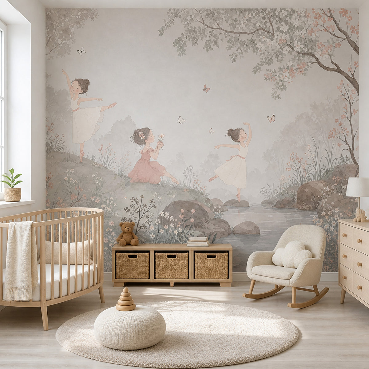 Balerinli Poster Duvar Kağıdı Pastel Çocuk Odası Doğa Sahnesi