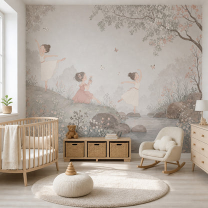 Balerinli Poster Duvar Kağıdı Pastel Çocuk Odası Doğa Sahnesi