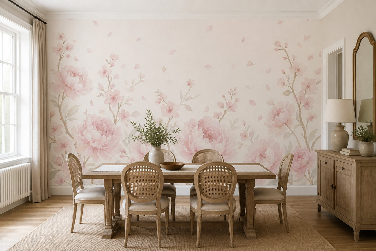 Pastel Pembe Şakayık Çiçekli Poster Duvar Kağıdı Salon Duvarı