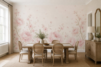 Pastel Pembe Şakayık Çiçekli Poster Duvar Kağıdı Salon Duvarı