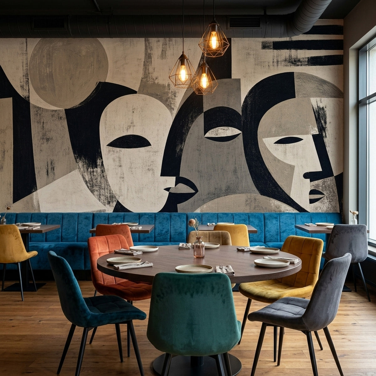 Soyut Yüzler Poster Duvar Kağıdı Siyah Beyaz Salon