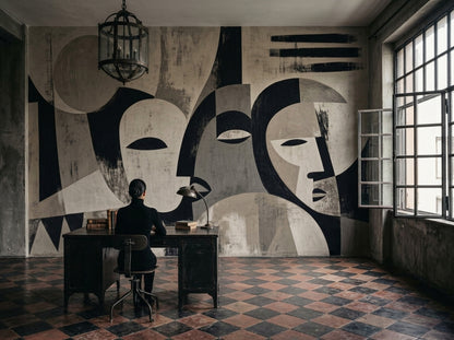 Soyut Yüzler Poster Duvar Kağıdı Siyah Beyaz Salon