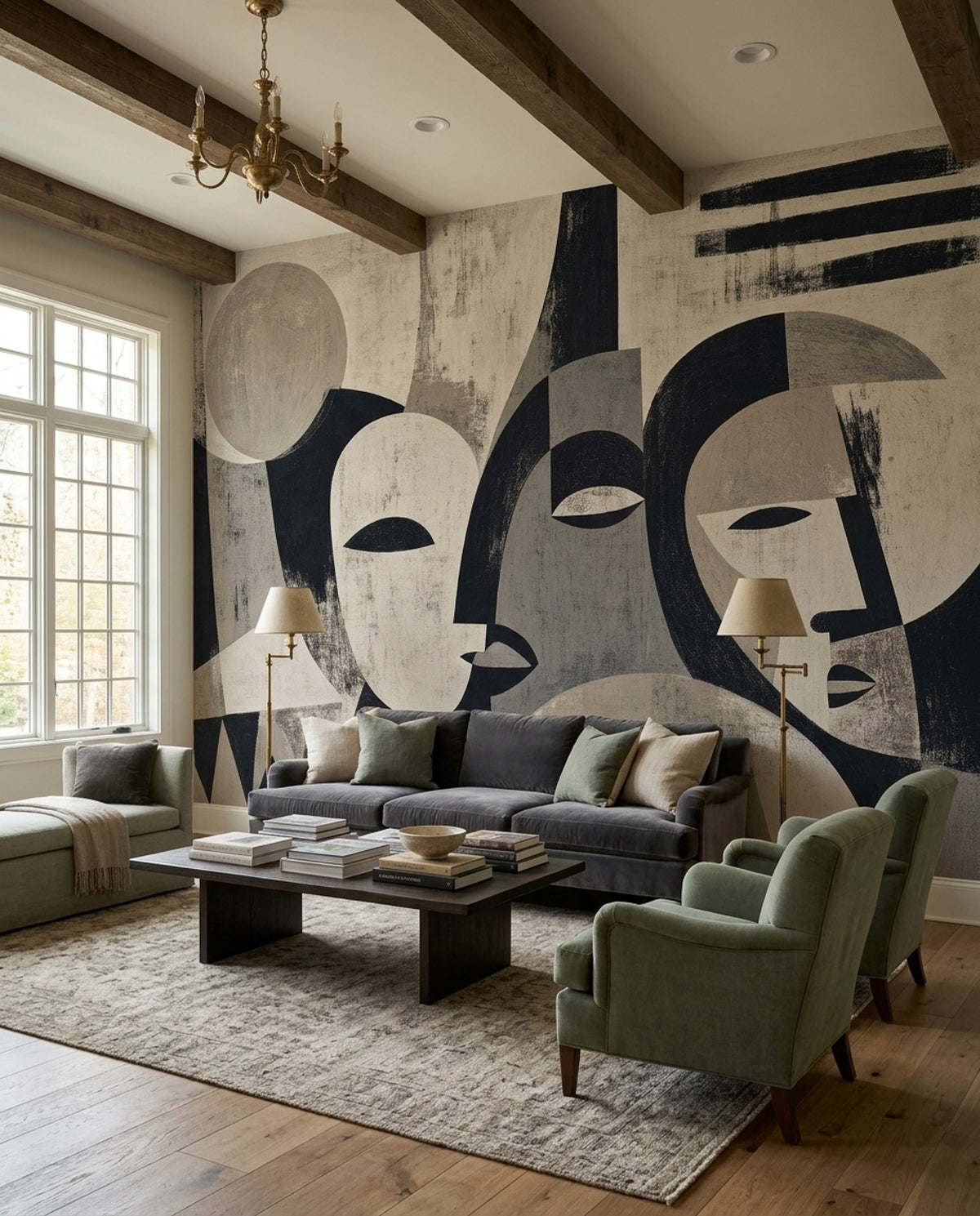 Soyut Yüzler Poster Duvar Kağıdı Siyah Beyaz Salon