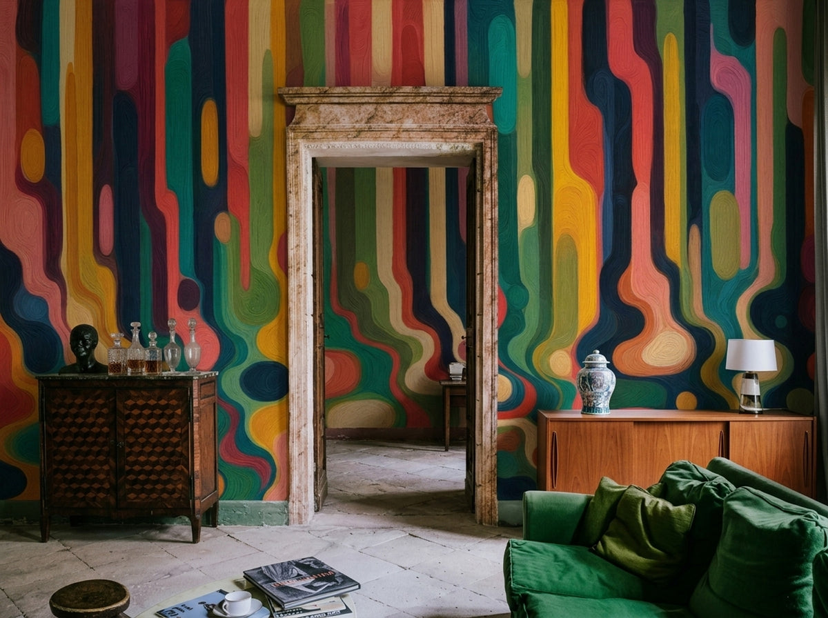 Renkli Soyut Dalgalı Poster Duvar Kağıdı Modern Salon